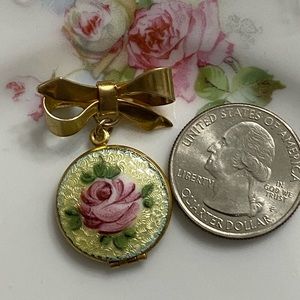Vintage Guilloche Locket with Brass Bow